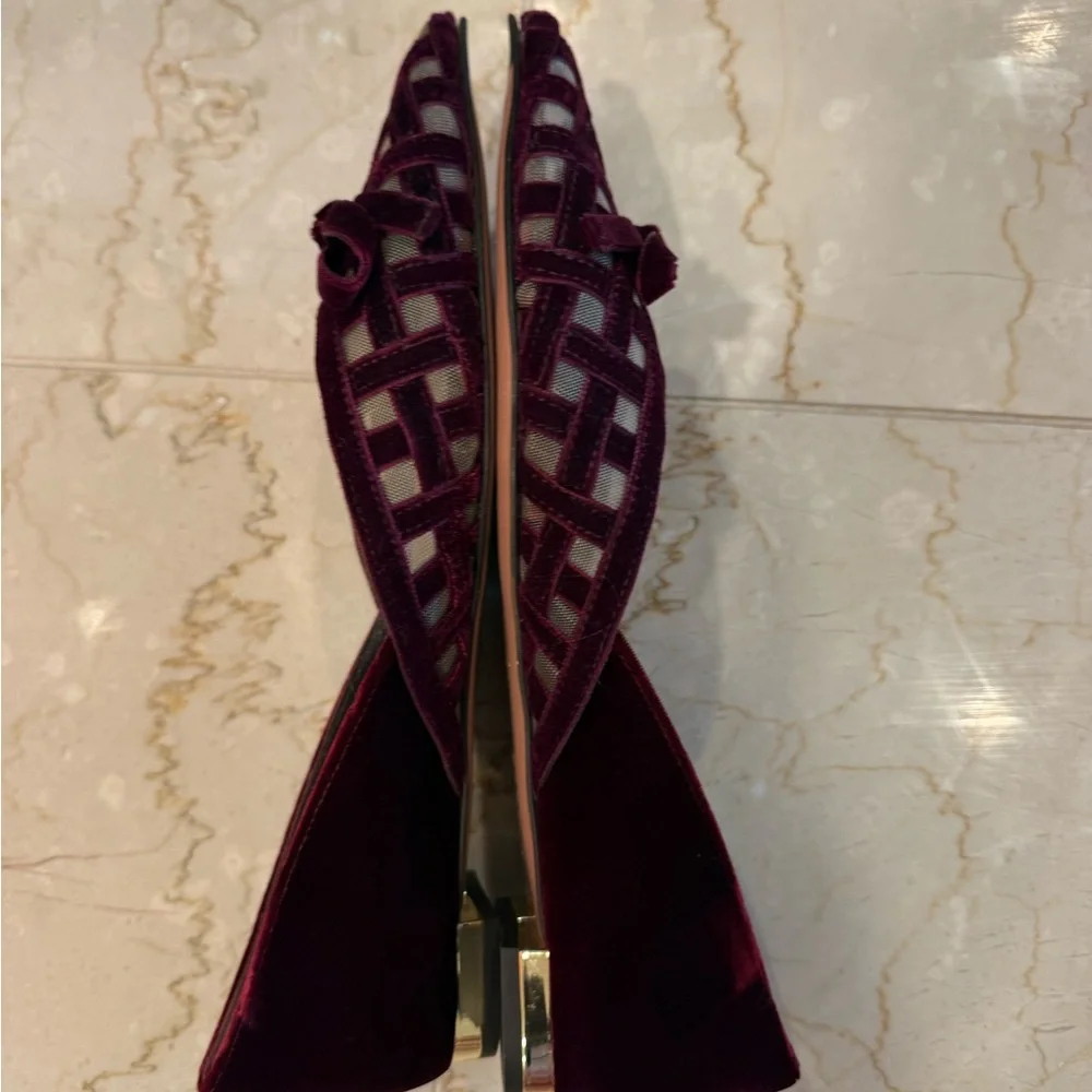 Aquazzura Velvet Flats in Deep Burgundy - Picture 2 of 4